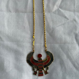 X-Large Egyptian Metal Gold Plated Multi-Color Horus Ankh Falcon Necklace 3.25 X 3.25 and Small 2 X 2 image 5