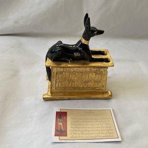 Egyptian Resin Anubis Jackal Head Black on Gold Tomb Handmade 5.5&quot; X 4.75&quot; #164