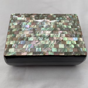 Egyptian Inlaid Wood Handmade Rectangular  Mother of Pearl Paua Shell Convex 4.75&quot; X 3&quot; # 1250