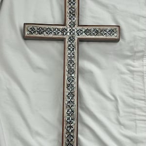 X-Large Egyptian Handmade Inlaid Abalone Mother of Pearl Wooden Wall Hanging Cross 19.75&quot;X 10.75&quot; Piece of Art (2 Designs)