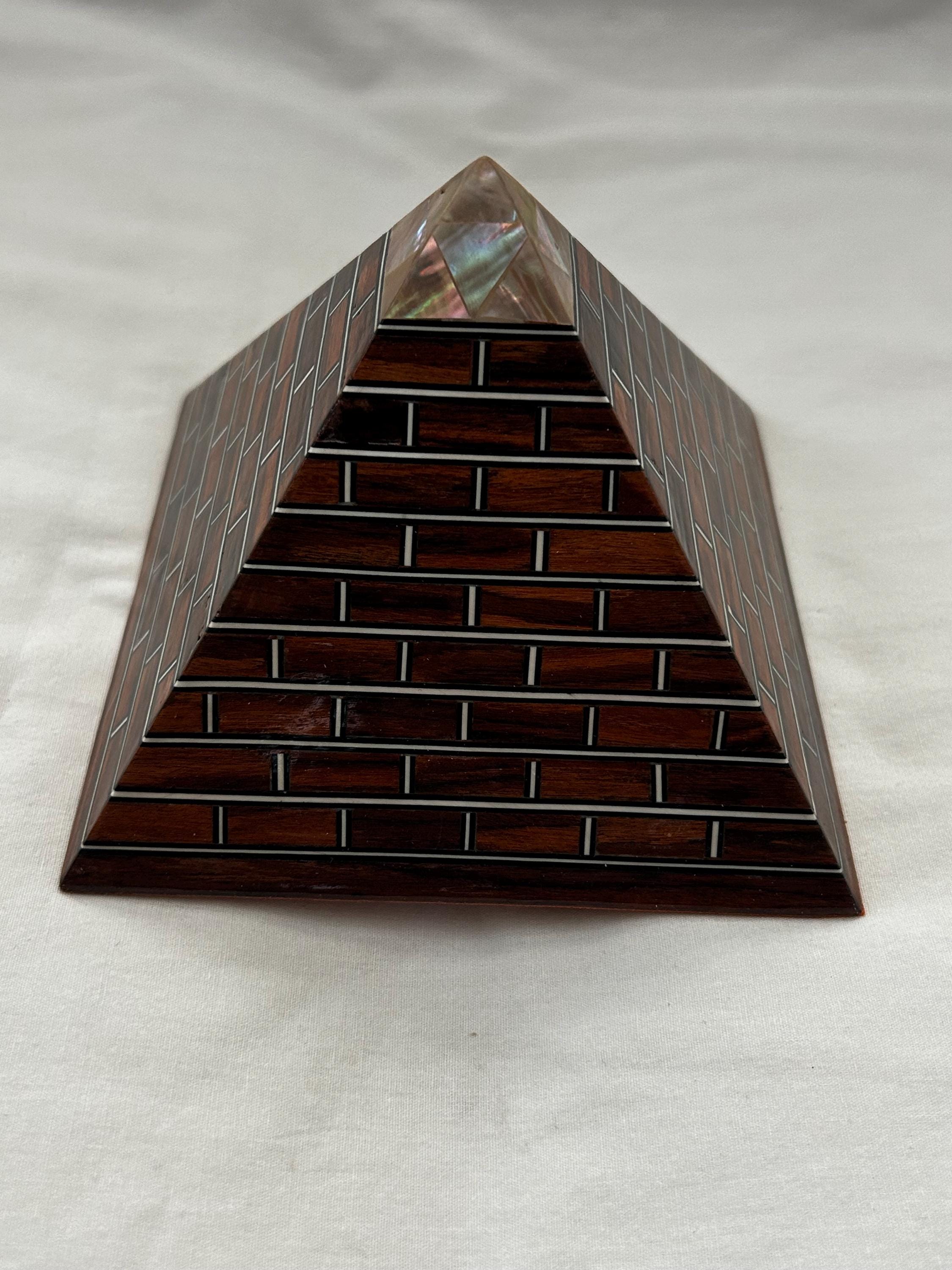 Large Egyptian Beech Wood Pyramid Set Inlaid Shell Brown 3 Pieces 3 ...