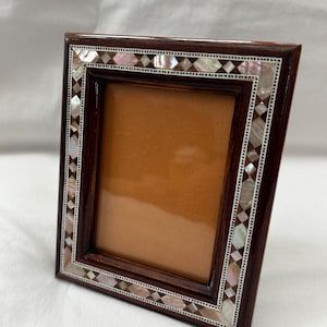 Egyptian Wood Inlaid Handmade Brown Paua Shell Picture Frame 6.5&quot;X 5.25&quot; #260. Picture size 3.25&quot; X 4.5&quot;