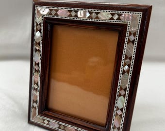 Egyptian Wood Inlaid Handmade Brown Paua Shell Picture Frame 6.5&quot;X 5.25&quot; #260. Picture size 3.25&quot; X 4.5&quot;
