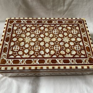 Ägyptisches Perlmutt-handgemachtes Buchenholz eingelegtes braunes mehrfarbiges Schmuckkästchen 12 &quot;x 8&quot; # 1189 Sehr einzigartig