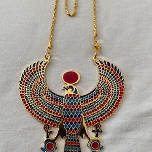 X-Large Egyptian Metal Gold Plated Multi-Color Horus Ankh Falcon Necklace 3.25 X 3.25 and Small 2 X 2 image 3