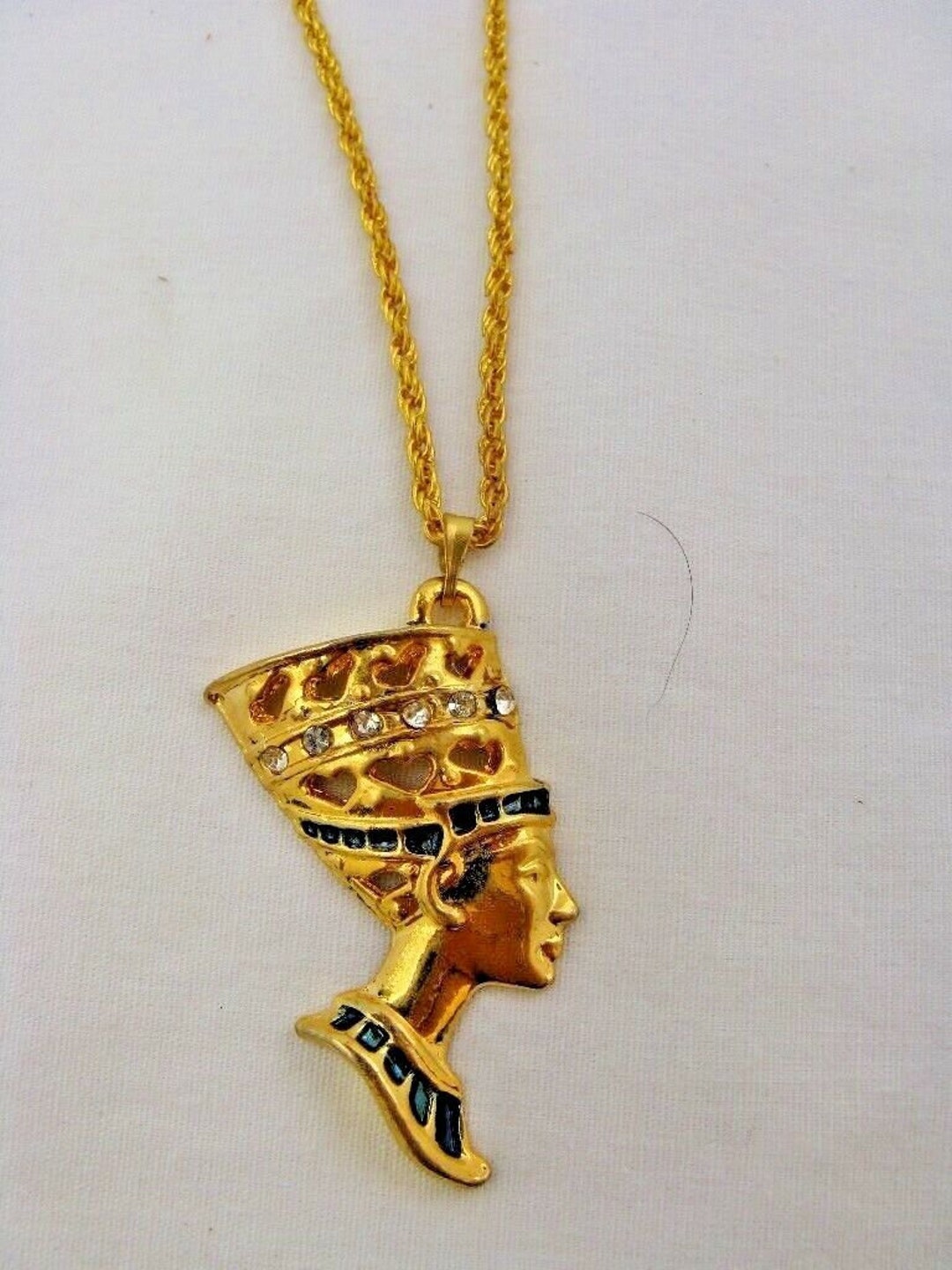 Collana Catena Uomo 20 Pollici Con Ciondolo Regina Nefertiti, Placcata Oro 14K, Pietre AAA, Metaltree98