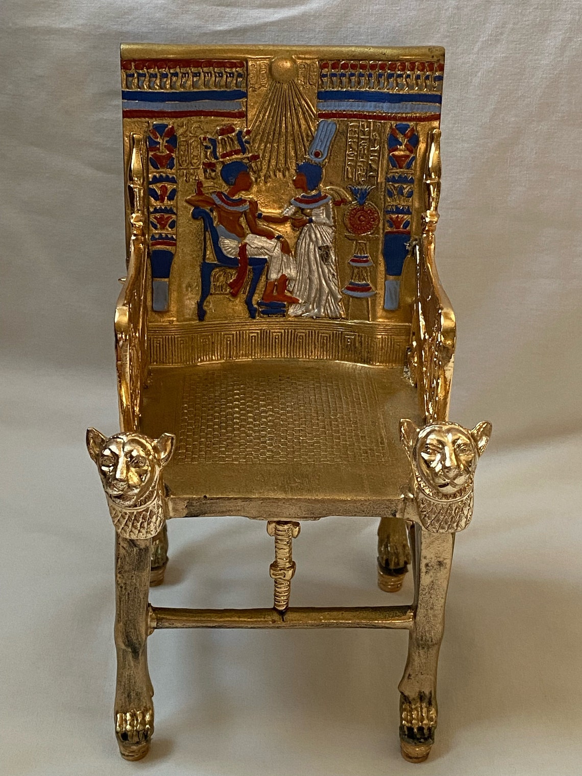 Egyptian King Tut Chair With Queen Nefertari Resin Engraved Etsy Canada