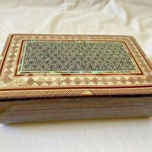 Egyptian Mother of Pearl Inlaid Beech Wood Convex Handmade Jewelry Box 8"X 5" # 493 Piece of Art -  Box #543 Paual Shell White 8"