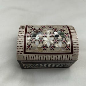 Egyptian Inlaid Treasure Mother of Pearl Ring Beech Wood Handmade Jewelry Box 3.5&quot; # 414. And Box # 1395 inlaid flower / squares 3&quot;