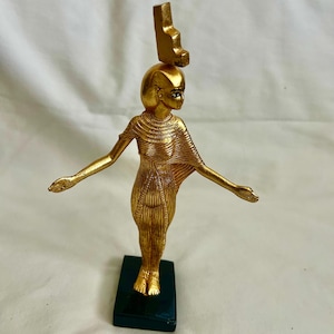 Egyptian Goddess Selket Statue Resin Gold on Black Base Handmade Medium 8.25&quot; X 5.25&quot; # 163. Small 6&quot; X 4.25&quot; # 301