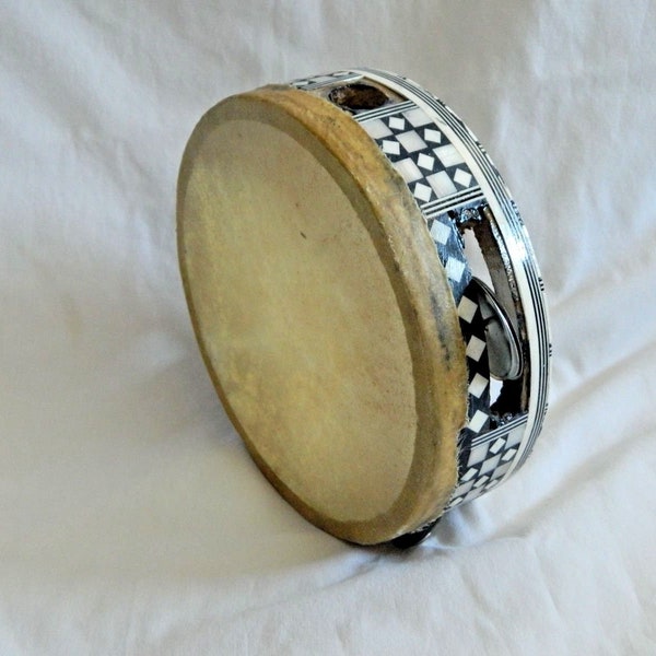 Medium Egyptian Tambourine Rik Inlaid Handmade With Metal Cymbals 6.5" !!! Great Price