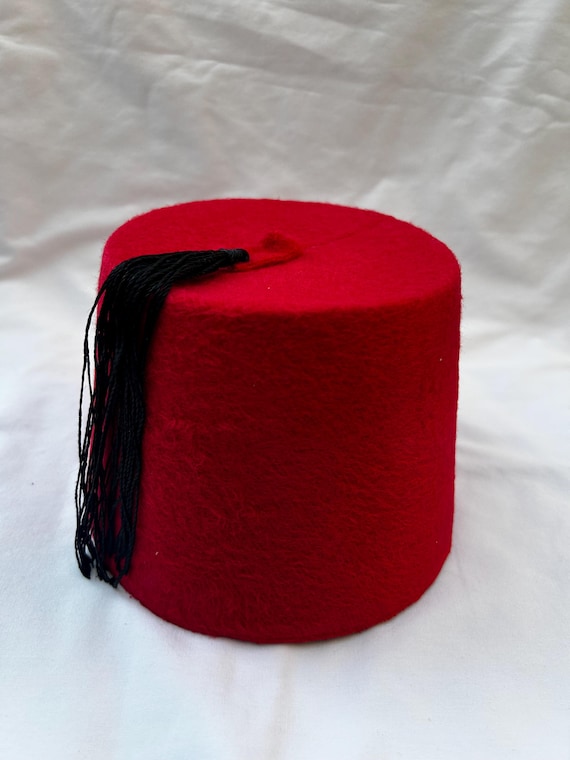 Egyptian Turkish Red Fez Tarboush Hat Black Tassel and Dark