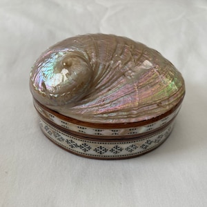 Ägyptisches Buchenholz Perlmutt Muschel eingelegt Schmuckschatulle handgemachte Qualität 4,25 "x 3,5" # 766