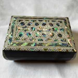 Ägyptische eingelegte Perlmutt Paua Muschel Sterne Design Schmuckschatulle 5 &quot;x 3,3 &quot;x 2&quot; # 520