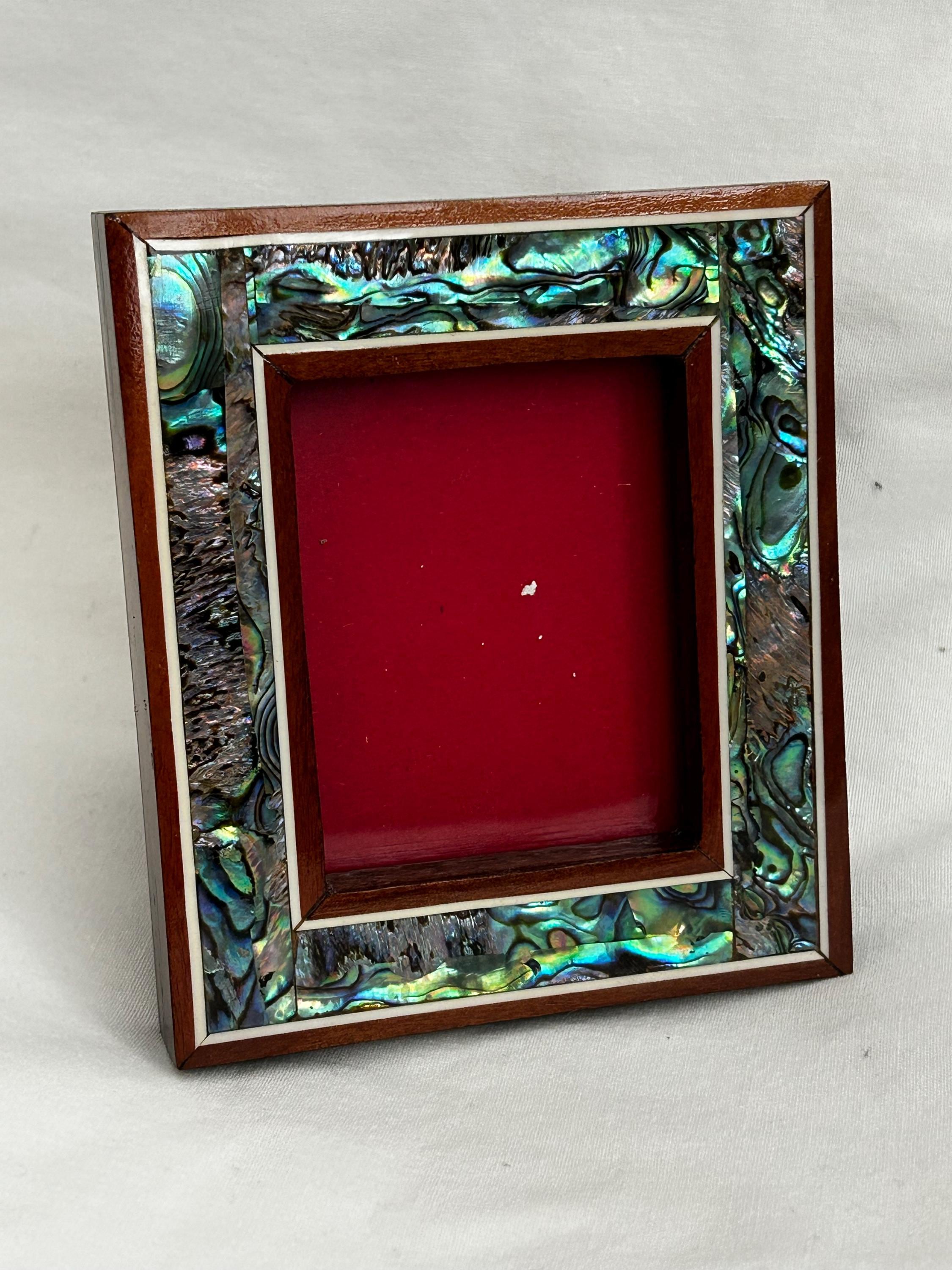 Egyptian Inlaid Handmade Wood Paua Shell Picture Frame 3.75"X 3.25" # 633. (Picture Size 2.5" X 2"). and #247 and # 249