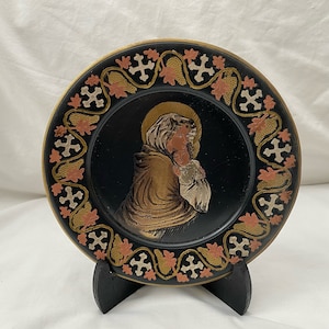 Egyptian Brass Oxidized Hand Etched Christian Catholic Orthodox Plate Wall Hanging Jesus Virgin Mary 6&quot; and 8.5&quot; Family Plate Diameter