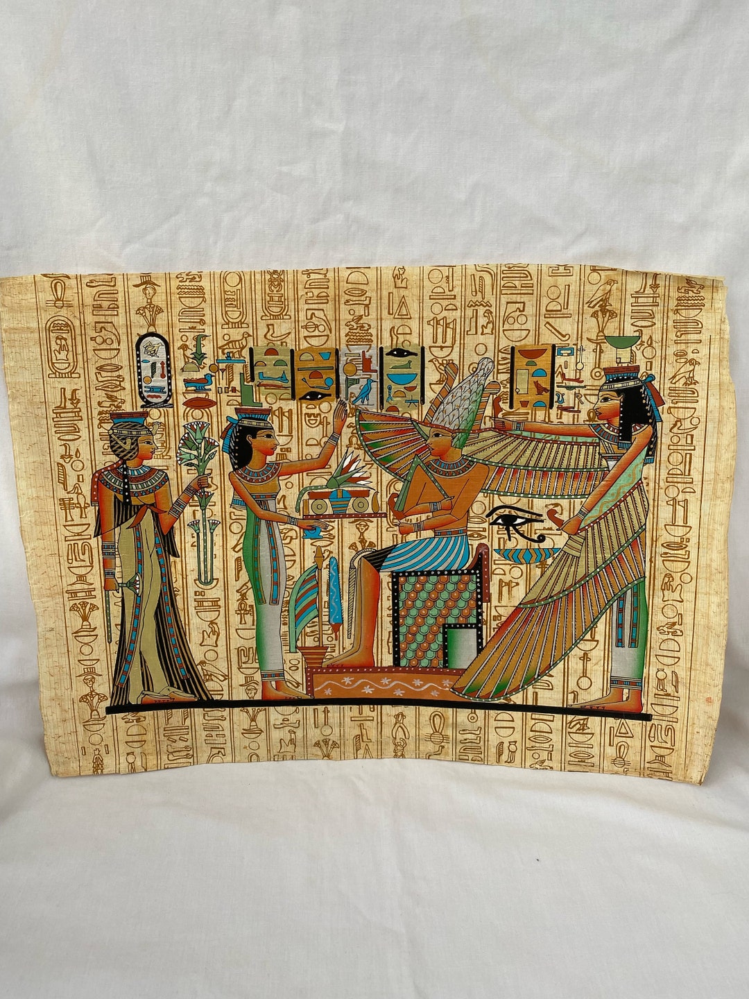 Egyptian Papyrus Painting Paper With Hieroglyphics Background Winged ...