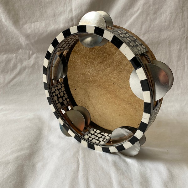 Large Egyptian Tambourine Rik Inlaid Handmade With Metal Cymbals 8.5" !!! And Tambourine with thin Brass Cymbals 8.5"