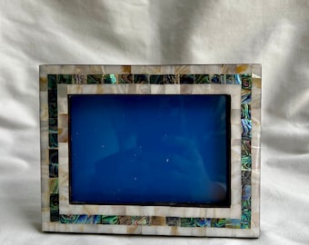 Egyptian Wood Inlaid Handmade Abalone Mother of Pearl Paua Shell Picture Frame 7&quot;X 5.25&quot; # 1568 & 1437, 241 (Picture size 3.5&quot; X 5&quot;)