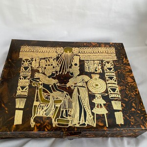 Egyptian Camel Leather Brown X-Large Jewelry Box King Tut Queen Nefertari  14 X 10.25" #289 Beautiful High Quality