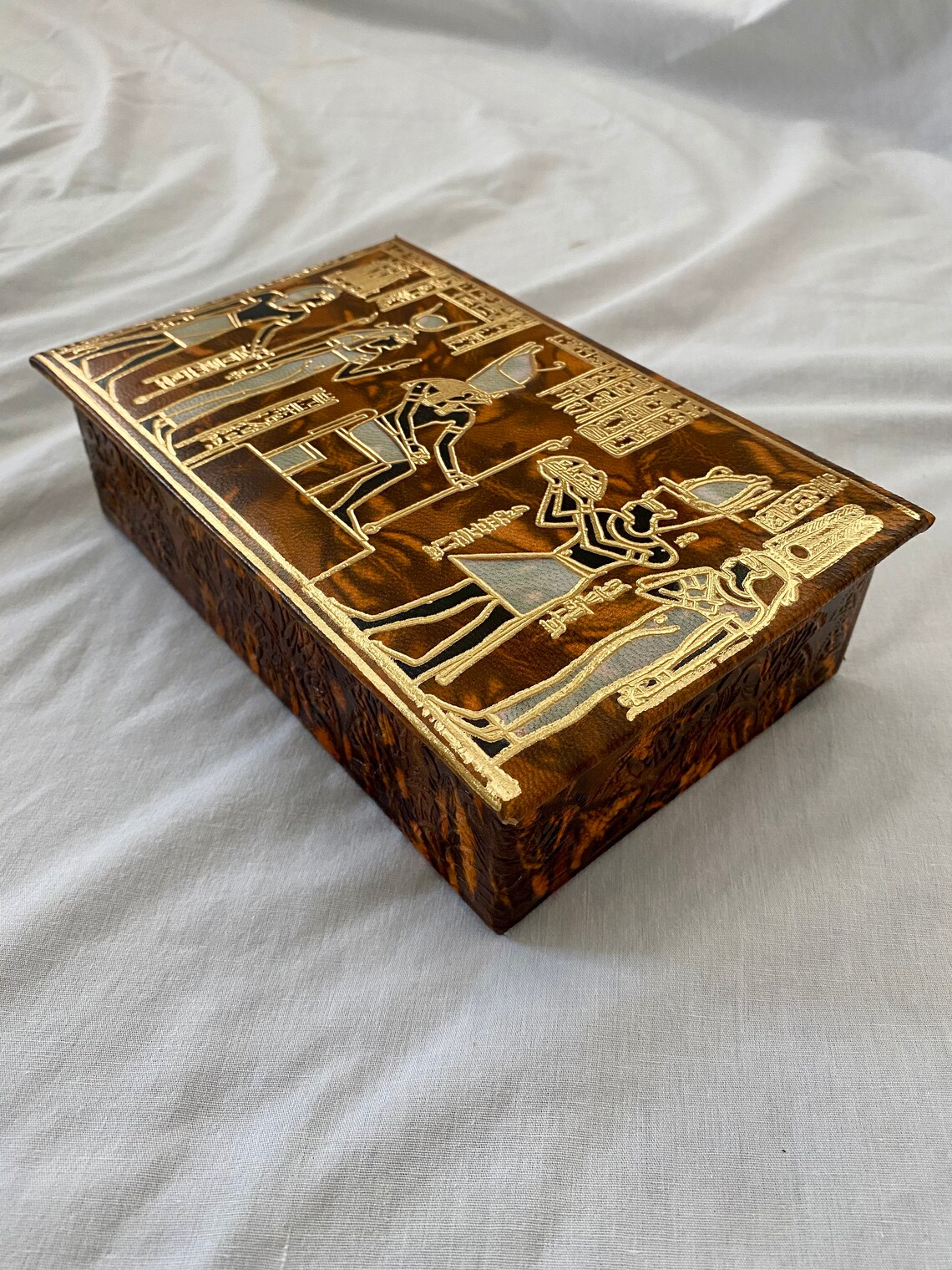 Medium Egyptian Leather Jewelry Box With Osiris Isis Design Etsy
