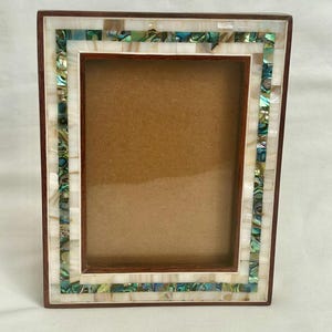 Egyptisch hout ingelegd handgemaakte abalone parelmoer paua schelp fotolijst 7" x 5,25" # 1568 en 1437, 1573, 241 (afbeeldingsgrootte 3,5" x 5")