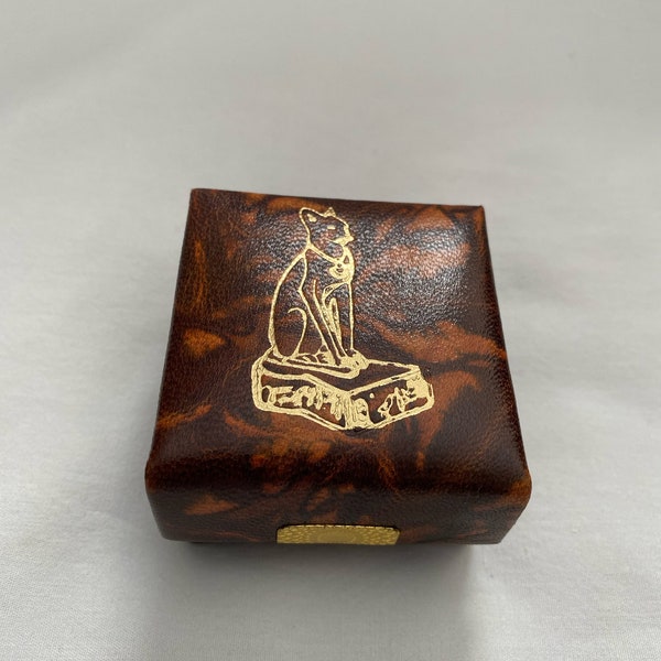 Egyptian Camel Leather Jewelry Ring Box Pharaoh Brown Three Musicians / Cat / Eye of Horus / 2" X 2" # 134 (Pick the Design)