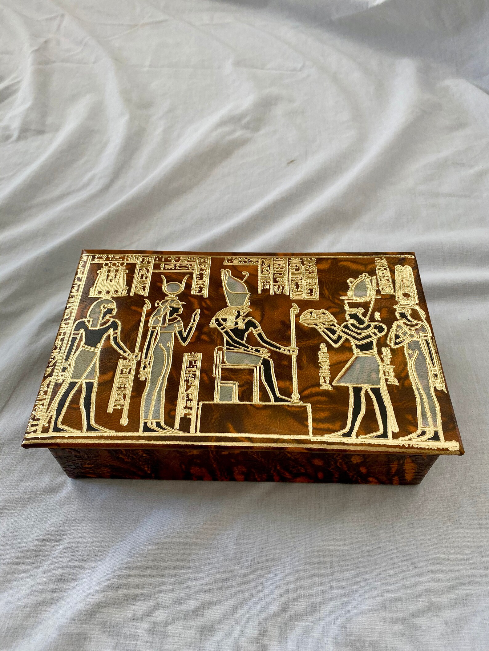 Medium Egyptian Leather Jewelry Box With Osiris Isis Design Etsy
