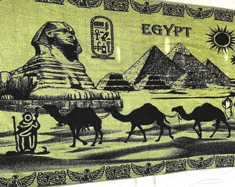 Egyptisch katoen X-Large strandlaken handgemaakt met piramide / sfinx King Tut Cleopatra-ontwerp rood groen blauw 74 "X 39"