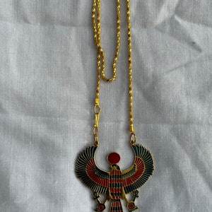 X-Large Egyptian Metal Gold Plated Multi-Color Horus Ankh Falcon Necklace 3.25 X 3.25 and Small 2 X 2 Small 2"