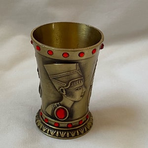 Egyptian Metal Handmade Toothpick Holder Cup Tut Nefertiti Cleopatra Brass Red or blue 2.25&quot; X 1.5&quot; # 27