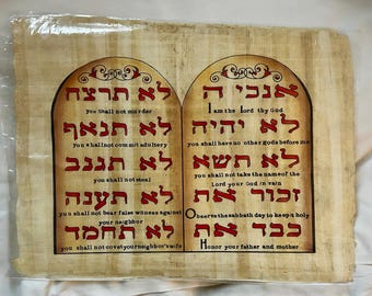 Egyptisch papyruspapier, handgemaakt, met de Tien Geboden Tablet / Mozes in het water / Abraham Isaak / Maagd Maria / Christelijke Joden