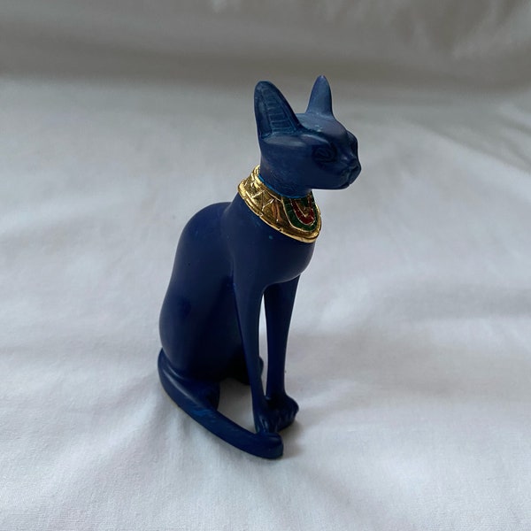 1 Egyptian Bastet Cat Goddess Resin Stone Statue Blue Green  Black 4" X 2" # 2049. (Please specify)