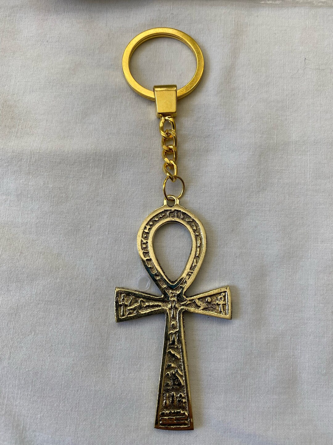 Egyptian Brass Ankh Key of Life Engraved Handmade Hieroglyphics