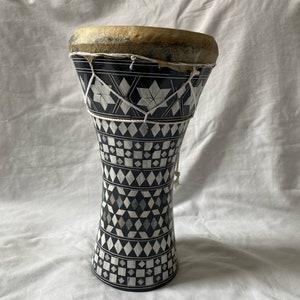 Medium Egyptian Handmade Inlaid Wooden Black White Drum-Tabla-Dumback 12" High