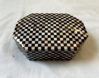 Egyptian Octagonal Mother of Pearl Inlaid Jewelry Box 6"X 4" X 2.25" & Paua # 444 and Brown checkered inlaid # 974