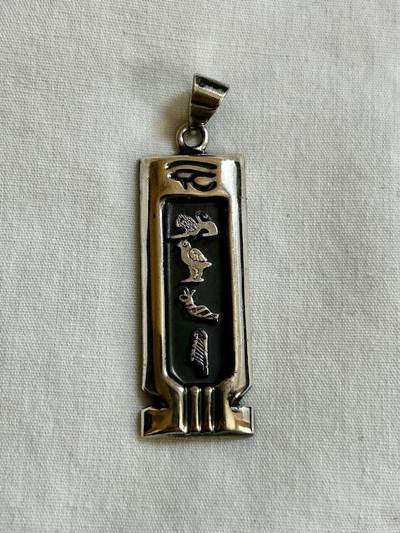 Egyptian Personalized Silver Solid Oxidized Cartouche Double Sided