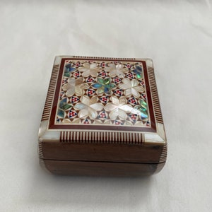 Egyptian Inlaid Wood Handmade Square Mother of Pearl Paua Shel Jewelry Ring Box 3&quot;&quot; # 404 and 402