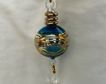 Egyptian Handmade Glass Christmas Blue Red Green Yellow  6&quot; Ornament # 626 24K Gold Accent  (Specify Color)