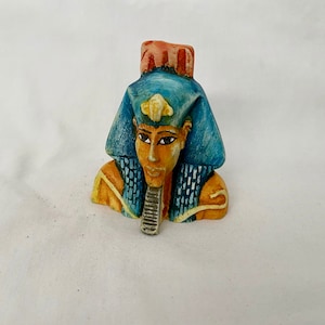 Egyptian Akhenaten Turquoise Orange yellow Resin Stone Statue Figurine 2.75&quot; X 2.5&quot; #901