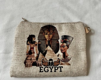 Etui van Egyptisch katoen vlas portemonnee King Tut Pyramid Nefertiti Scarabee Rits 5,5 x 4,25 inch