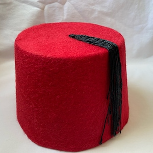 Egyptian Turkish Red Fez Tarboush Hat Black Tassel 22.5"  and Red Fez with thick Black Tassel High Quality