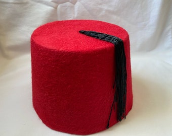 Egyptian Turkish Red Fez Tarboush Hat Black Tassel 22.5"  and Red Fez with thick Black Tassel High Quality