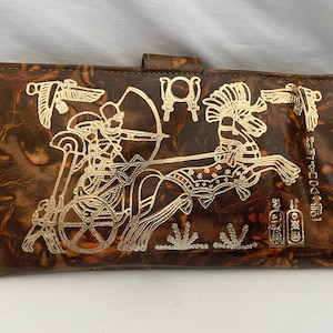 Égyptien en cuir de chameau femme fille petit porte-monnaie King Tut marron 6.5 "X4.25" # 606. Portefeuille King Ramses Chariot 8" & Portefeuille Ankh 7.25"