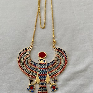 X-Large Egyptian Metal Gold Plated Multi-Color Horus Ankh Falcon Necklace 3.25 X 3.25 and Small 2 X 2 image 2