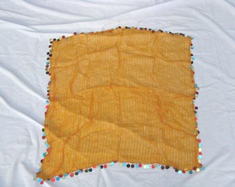 Ägyptischer Gelber Bauchtanz Schal / Gürtel Mit Bunten Plastik Münzen 80cm X 73cm #8