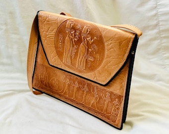 Egyptian Camel Leather Woman Purse Bag Beige  Dancers 10.25" x 9" # 22.  Excellent Quality
