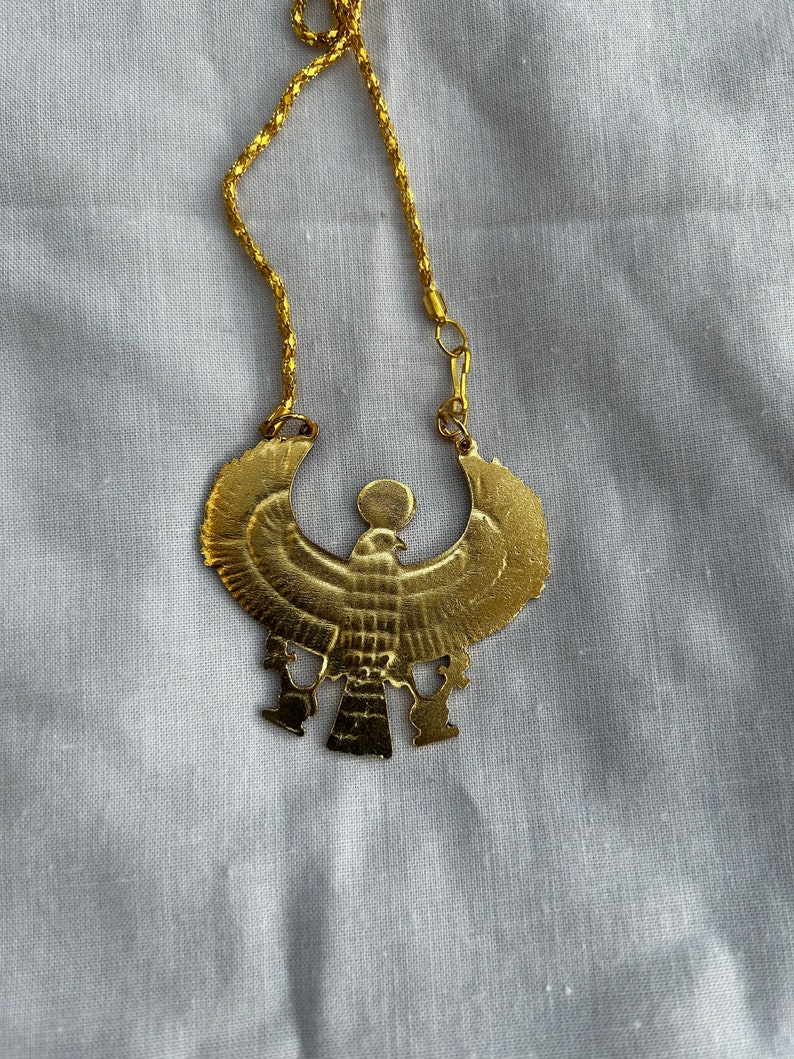 X-Large Egyptian Metal Gold Plated Multi-Color Horus Ankh Falcon Necklace 3.25 X 3.25 and Small 2 X 2 image 6