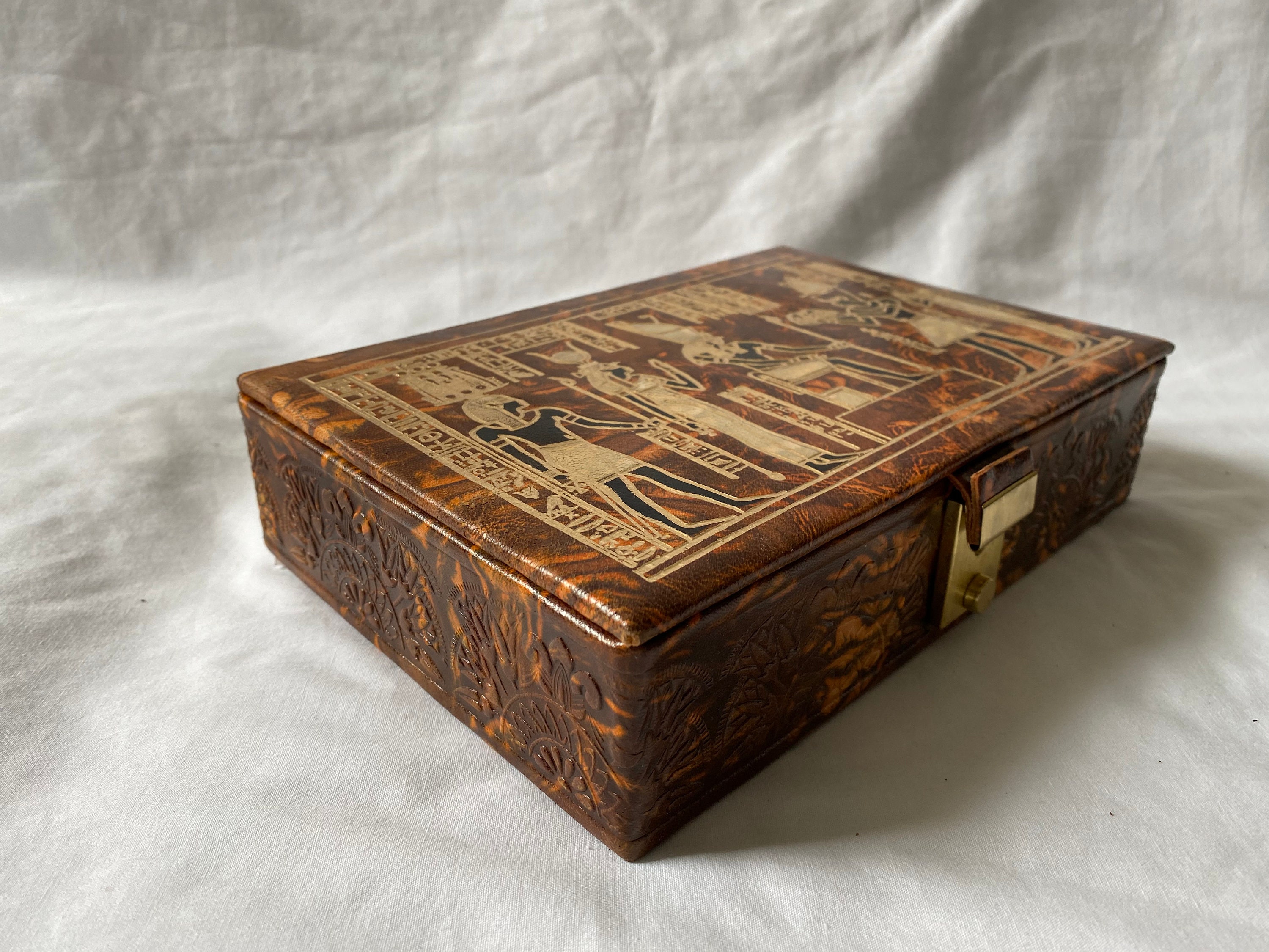 Egyptian Leather Jewelry Box Brown Osiris Horus Design 9 Etsy
