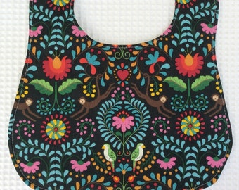 Maya Mexicana Black, Infant Bib, baby bib with white waffle weave absorbent backing